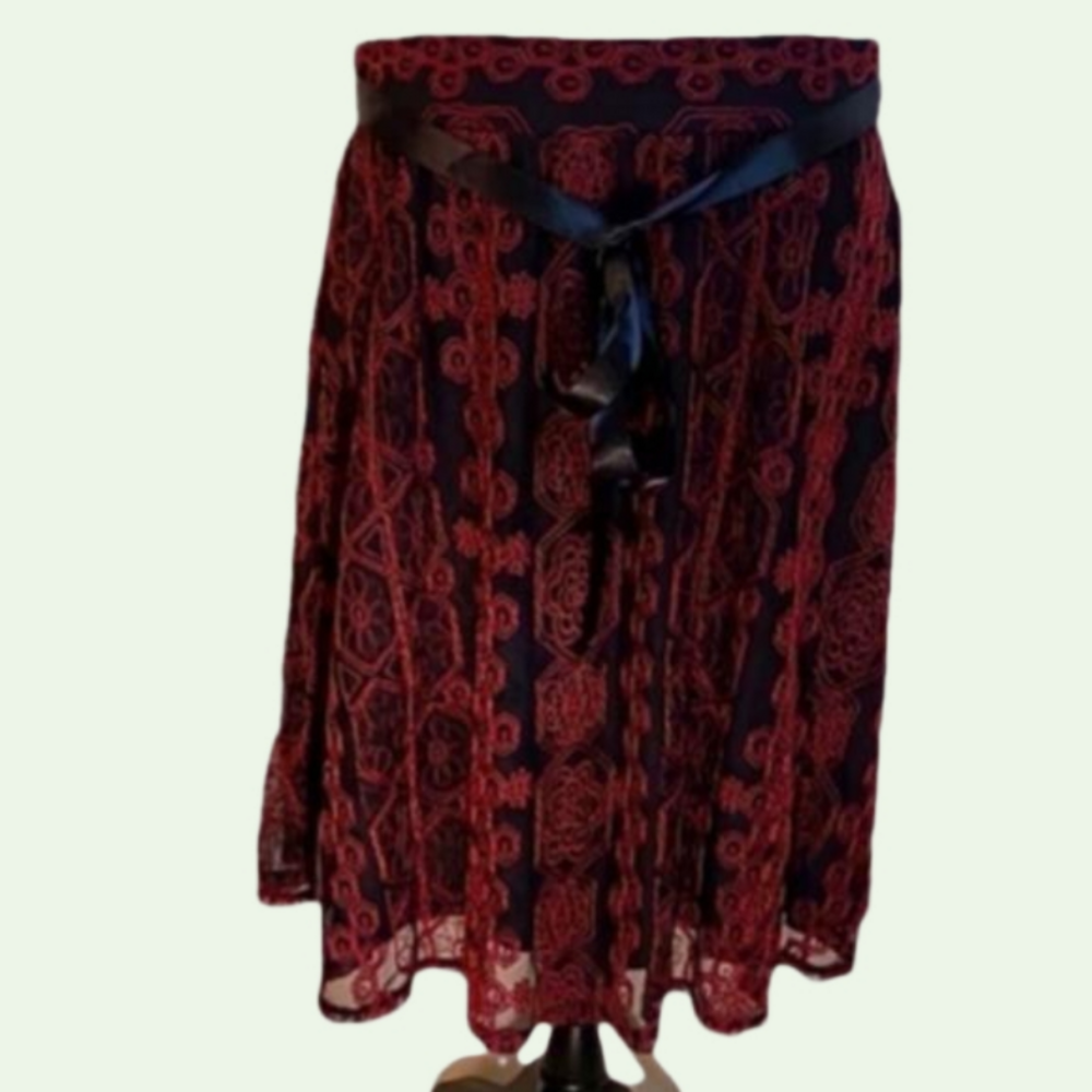 Embroidered Joe B skirt. Black underlay with a dark red sheer overlay. - Picture 2 of 5